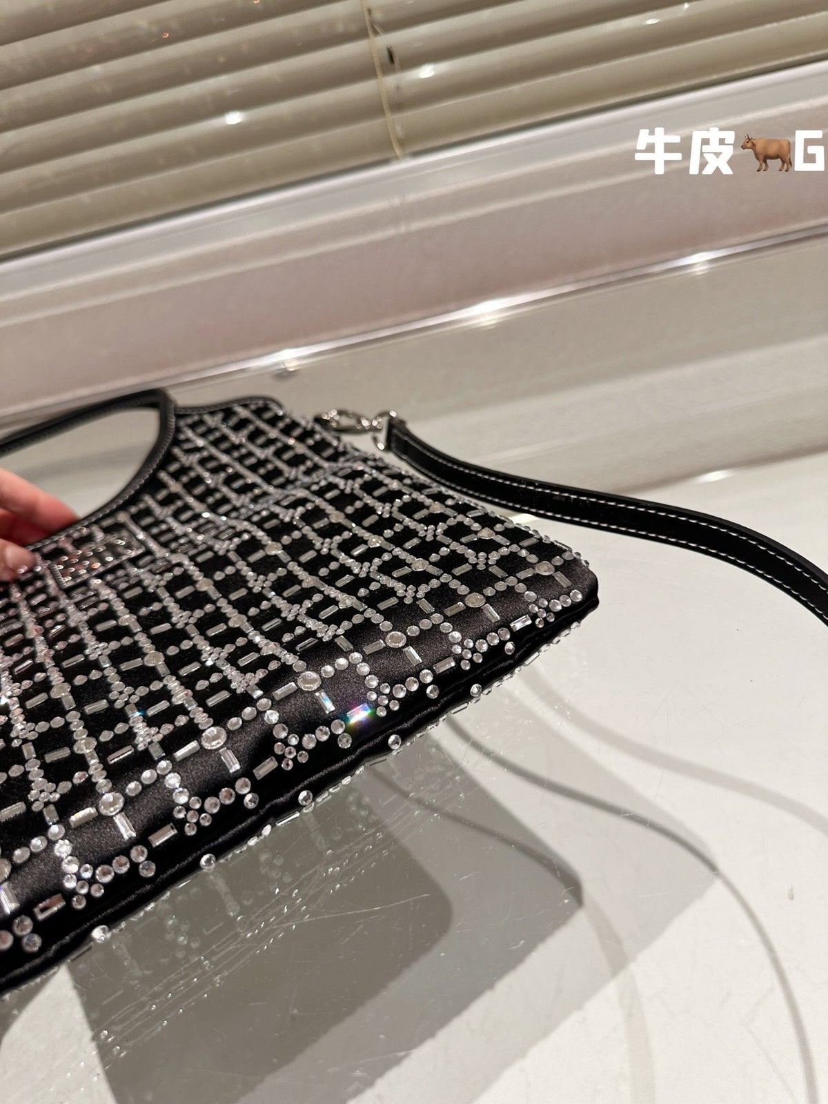Crystal Tote 24 Bag in Black Calfskin