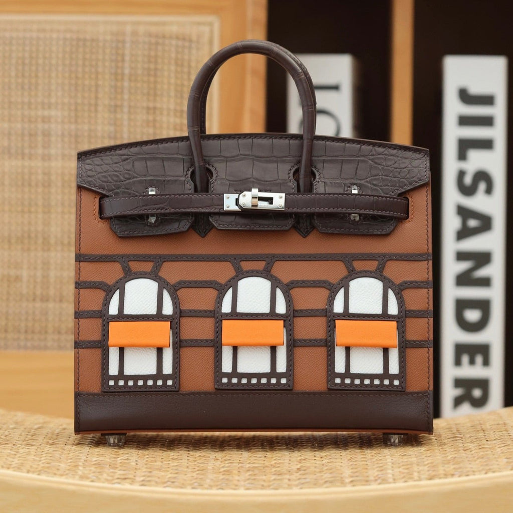 Hermes Birkin Faubourg Touch 20 in Chocolate Mix Bronze Brown Calfskin with Silver Hardware Bag