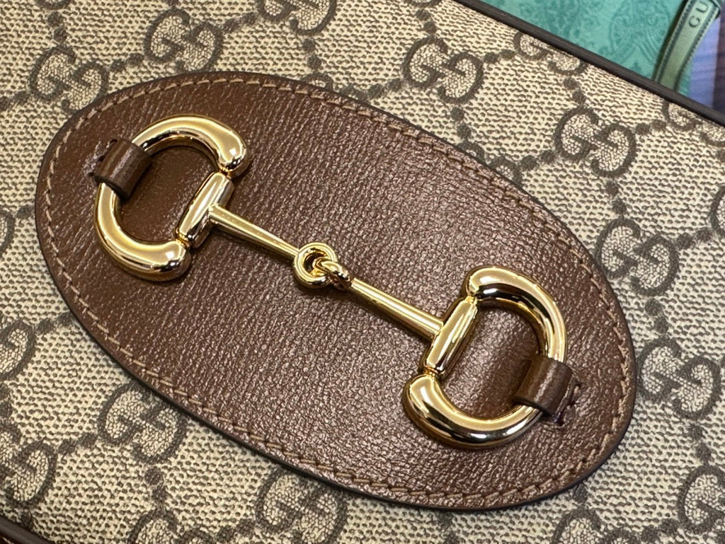 Gucci 20 Horsebit 1955 Small Bag in Beige Canvas and Brown Calfskin