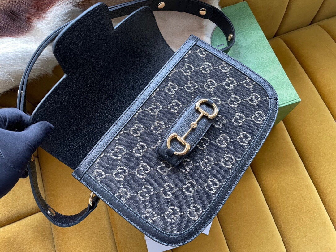 Gucci Horsebit 1955 Mini Bag 25 in Black Denim