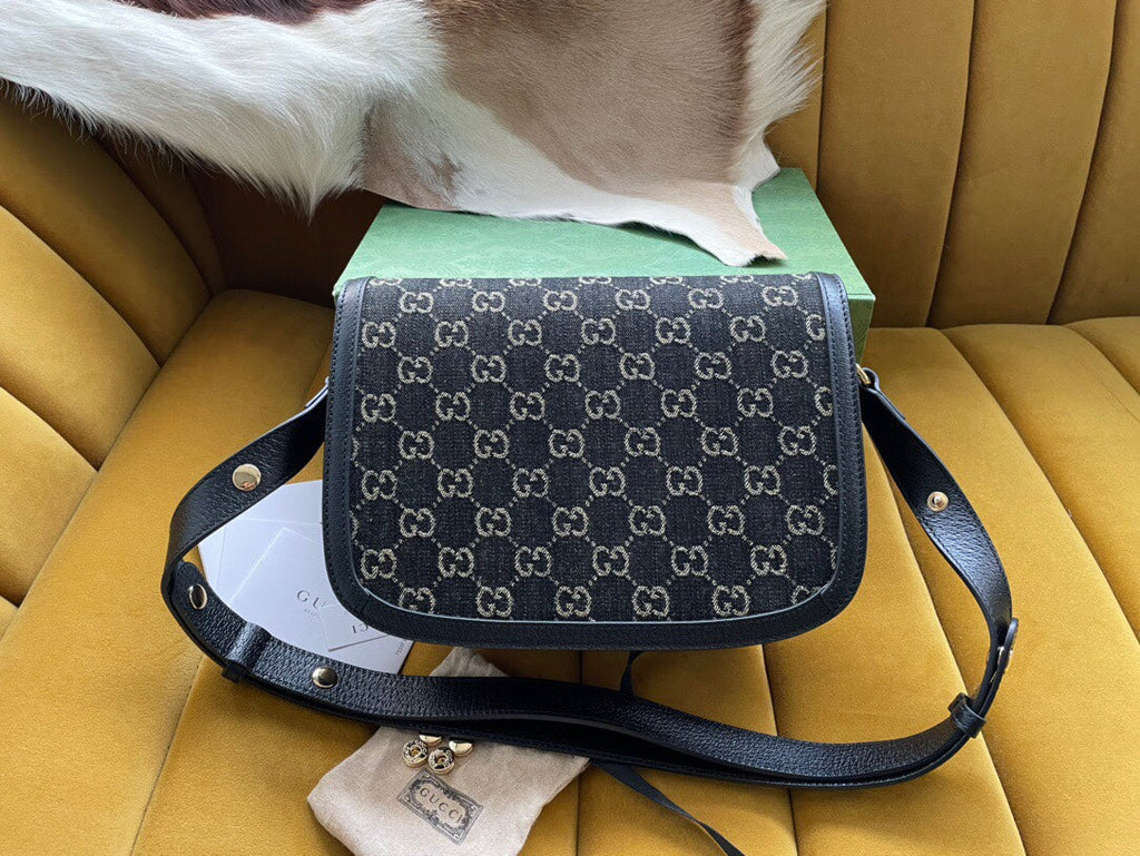 Gucci Horsebit 1955 Mini Bag 25 in Black Denim