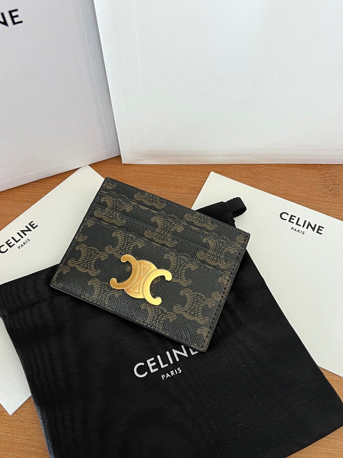 Celine 25S Card Holder with Triomphe Logo Print 11 in Brown Triomphe Calfskin