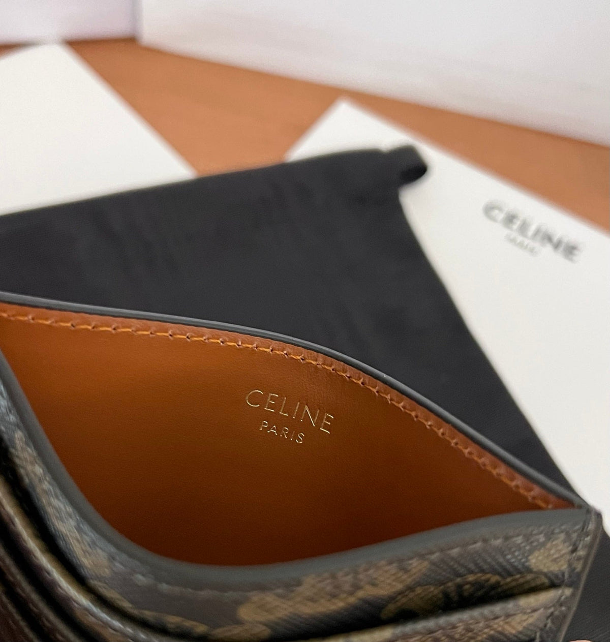 Celine 25S Card Holder with Triomphe Logo Print 11 in Brown Triomphe Calfskin