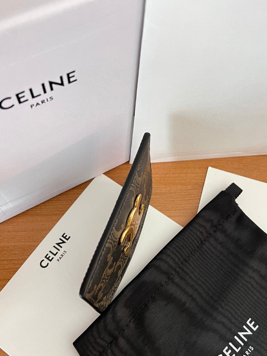 Celine 25S Card Holder with Triomphe Logo Print 11 in Brown Triomphe Calfskin