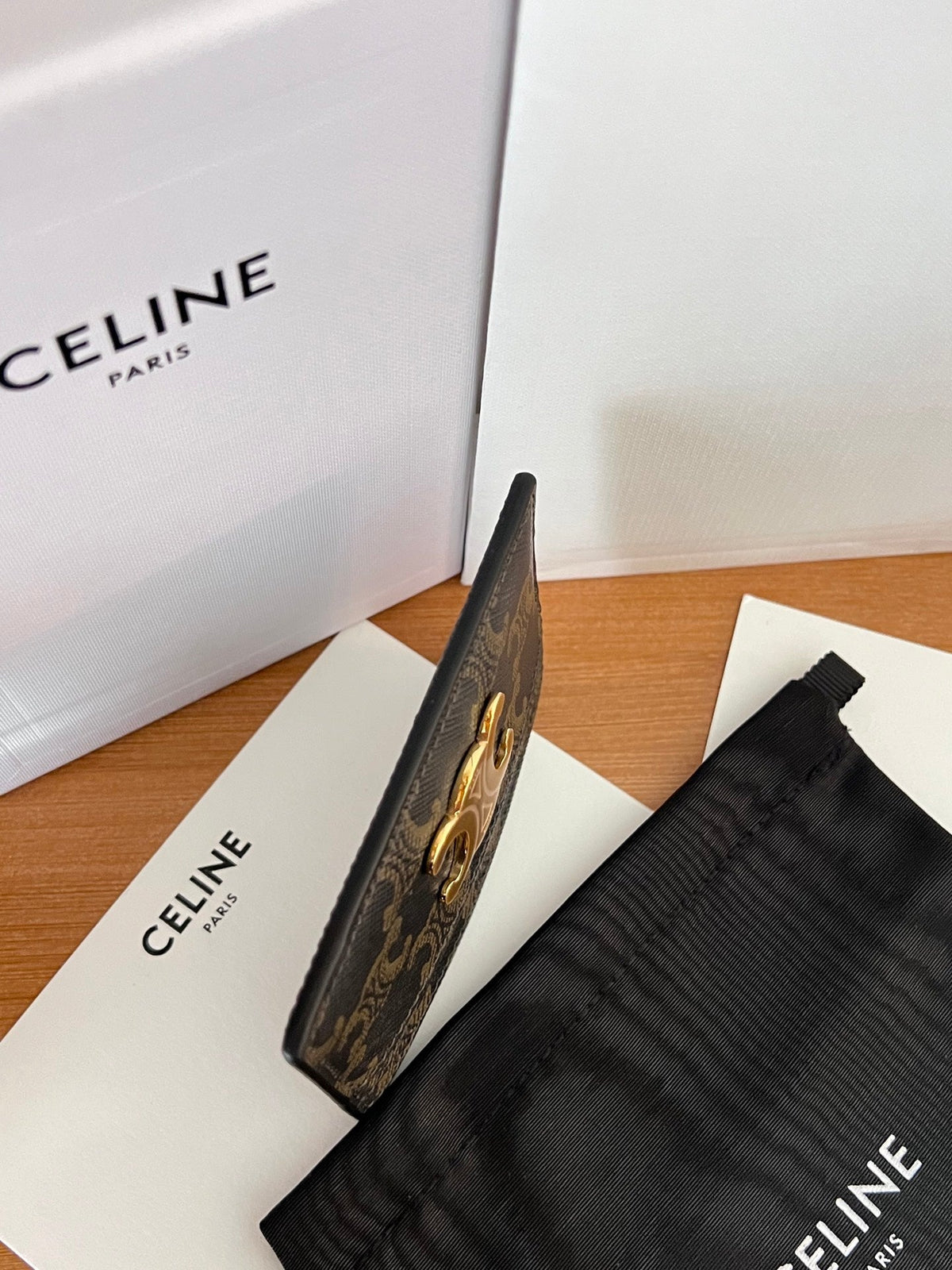 Celine 25S Card Holder with Triomphe Logo Print 11 in Brown Triomphe Calfskin