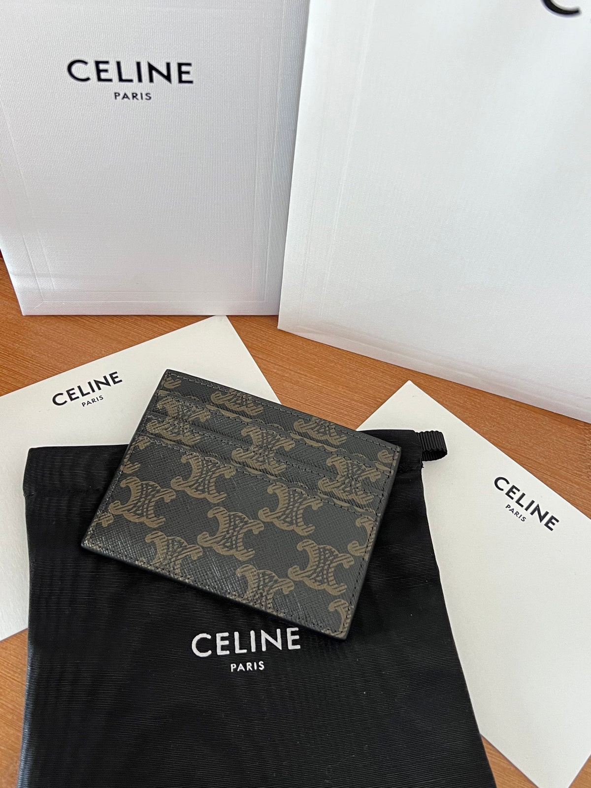 Celine 25S Card Holder with Triomphe Logo Print 11 in Brown Triomphe Calfskin