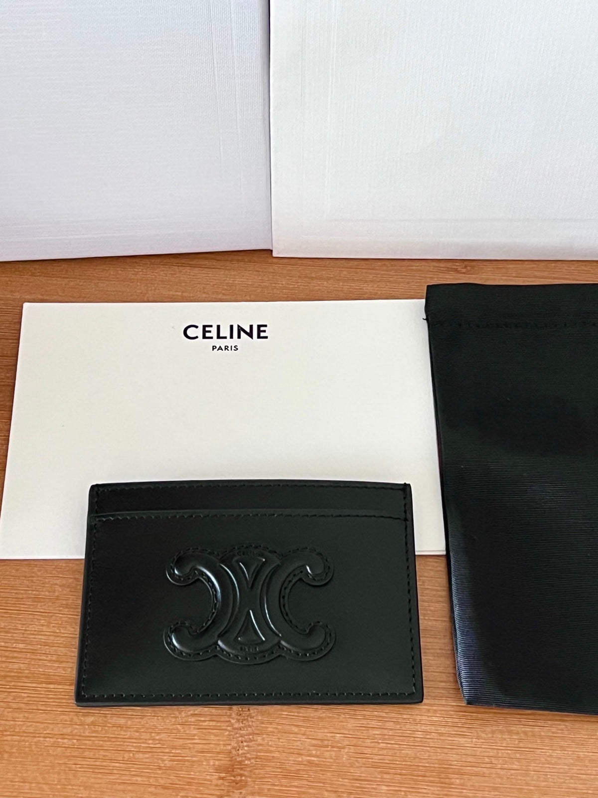 Celine 25S Card Holder Cuir Triomphe 11 in Black Shiny Calfskin