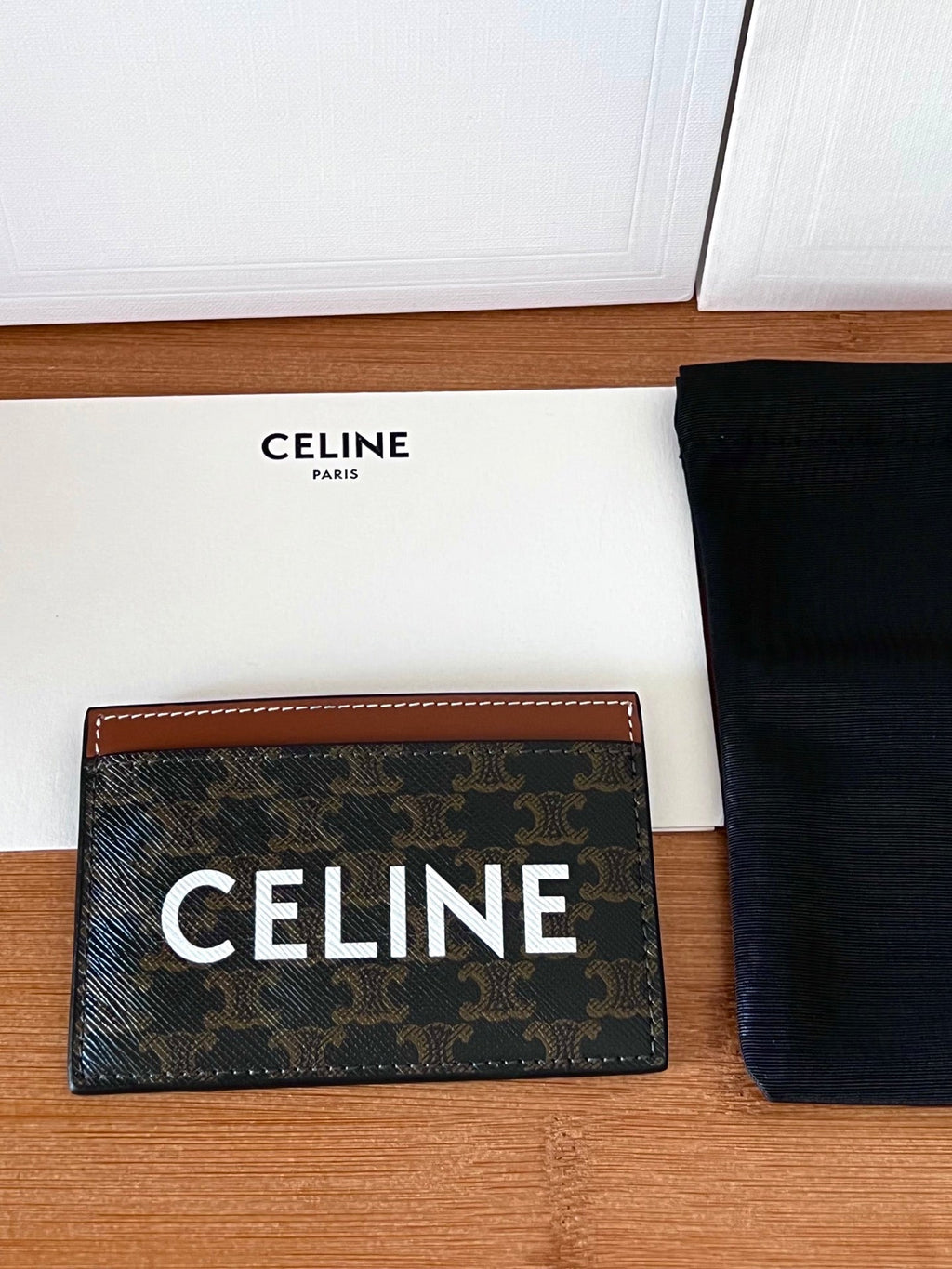 Celine 25S Card Holder 10 in Brown Triomphe Canvas with Print