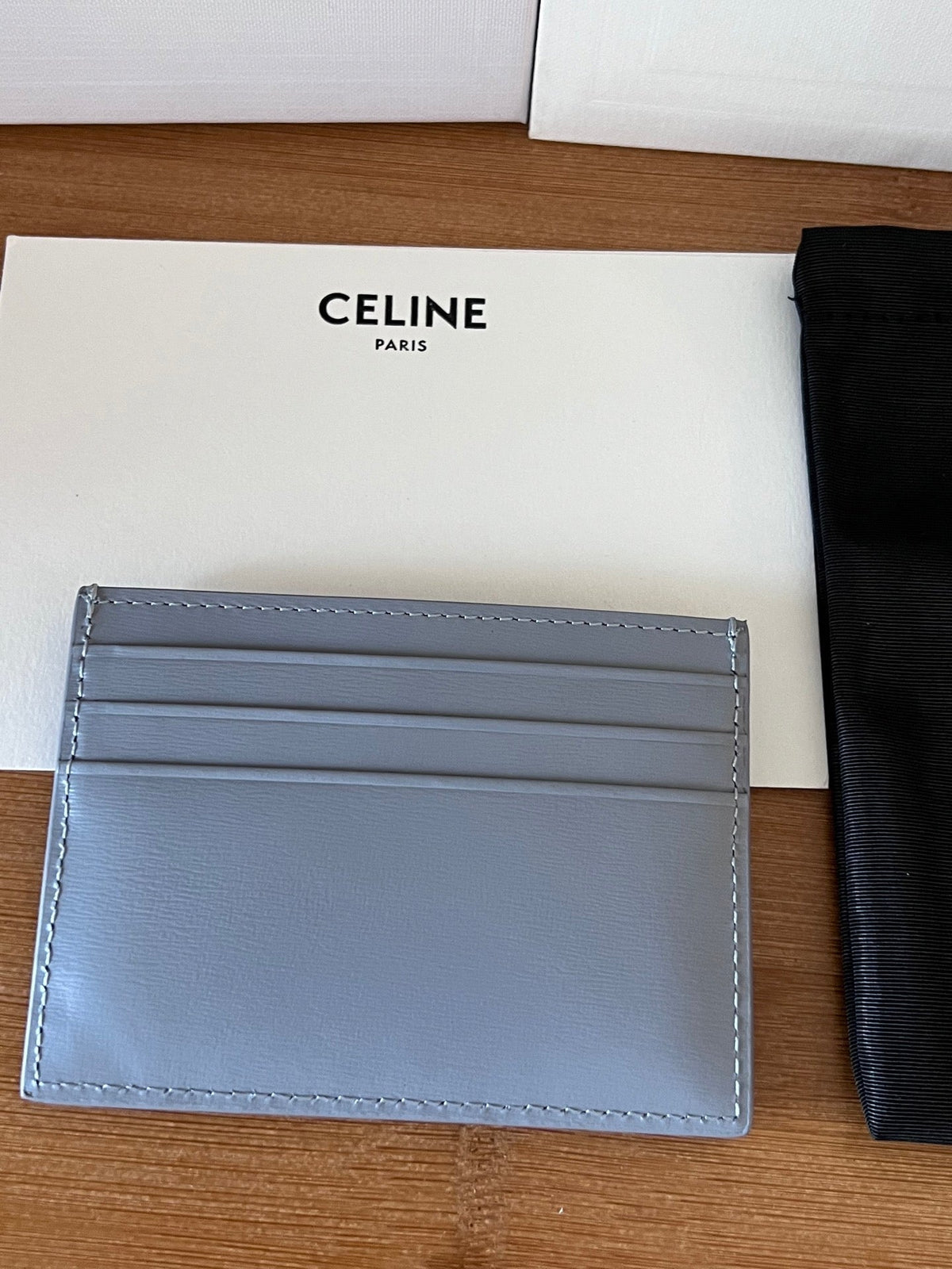 Celine 25S Card Holder with Triomphe Logo 11 in Light Blue Gray Calfskin