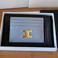 Celine 25S Card Holder with Triomphe Logo 11 in Light Blue Gray Calfskin