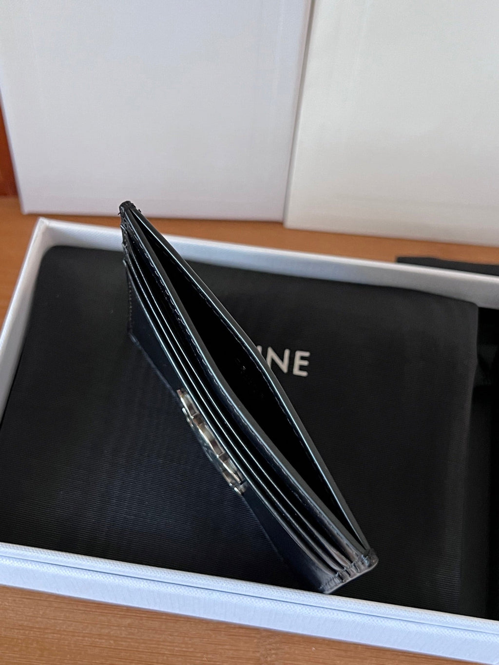 Celine 25S Card Holder with Triomphe Logo 11 in Black Glossy Calfskin