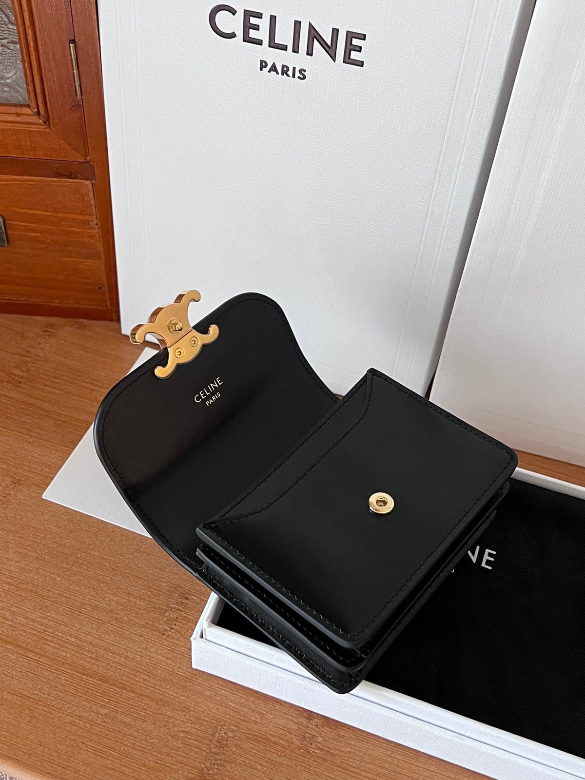 Celine 25S Business Card Holder 10 in Black Triomphe Canvas and Calfskin
