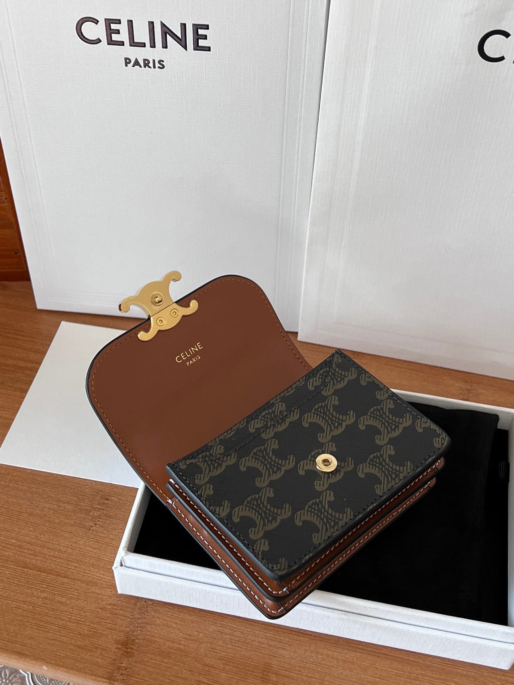 Celine 25S Business Card Holder 10 in Triomphe Canvas and Calfskin