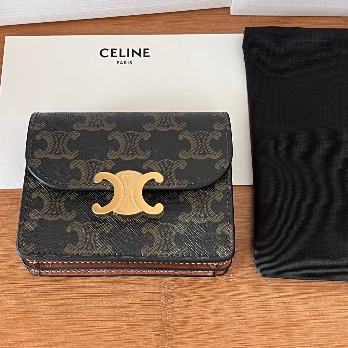 Celine 25S Business Card Holder 10 in Triomphe Canvas and Calfskin