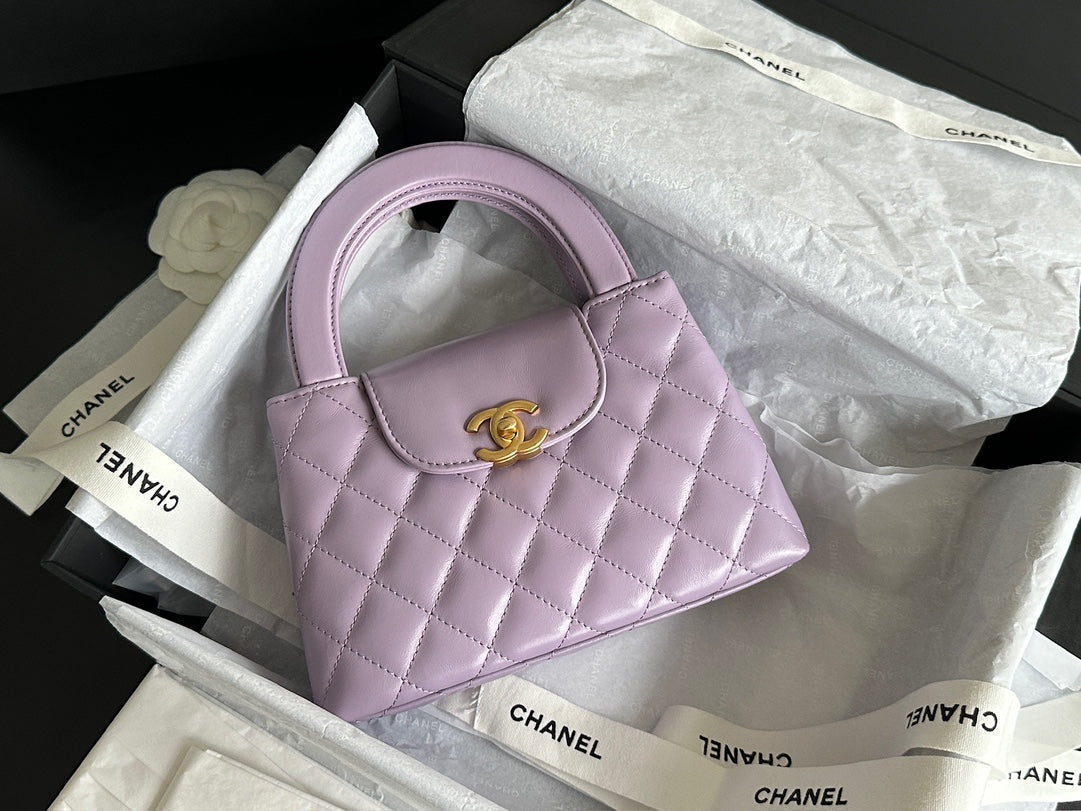 Chanel Vintage Kelly 25S 19 cm in Purple Lambskin with Gold Hardware Bag