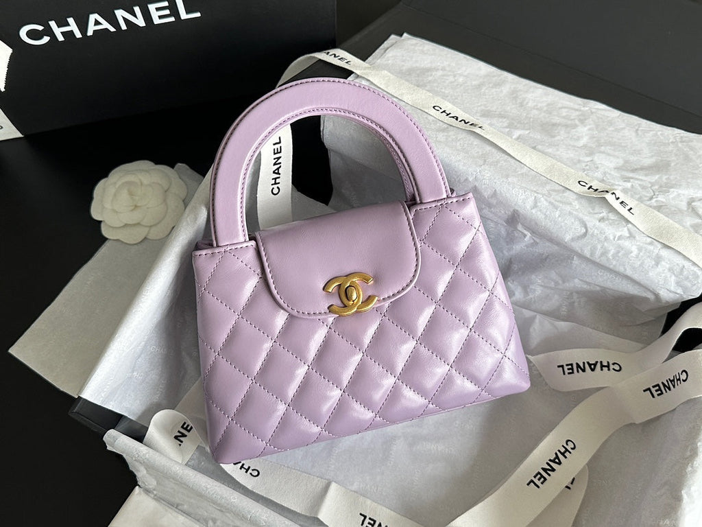 Chanel Vintage Kelly 25S 19 cm in Purple Lambskin with Gold Hardware Bag