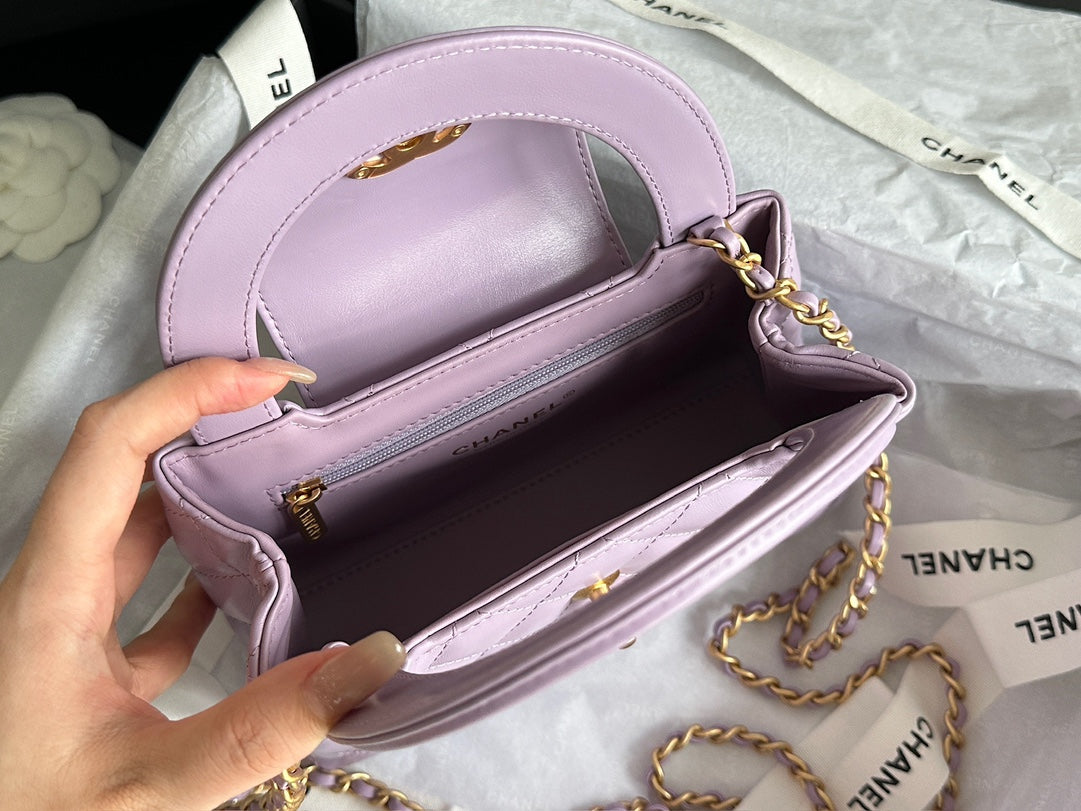 Chanel Vintage Kelly 25S 19 cm in Purple Lambskin with Gold Hardware Bag