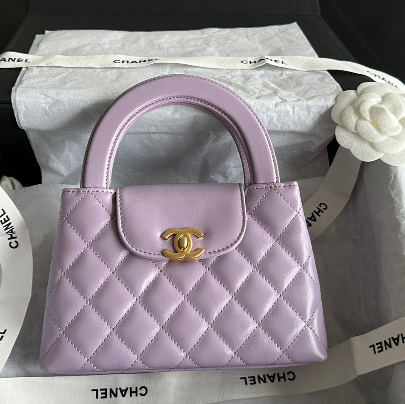 Chanel Vintage Kelly 25S 19 cm in Purple Lambskin with Gold Hardware Bag