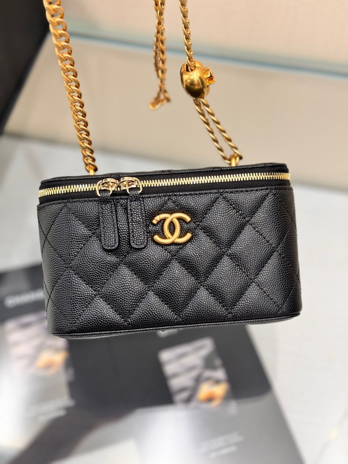Chanel 25S Mini Vanity Bag 16 cm in Black Lambskin with Gold Hardware