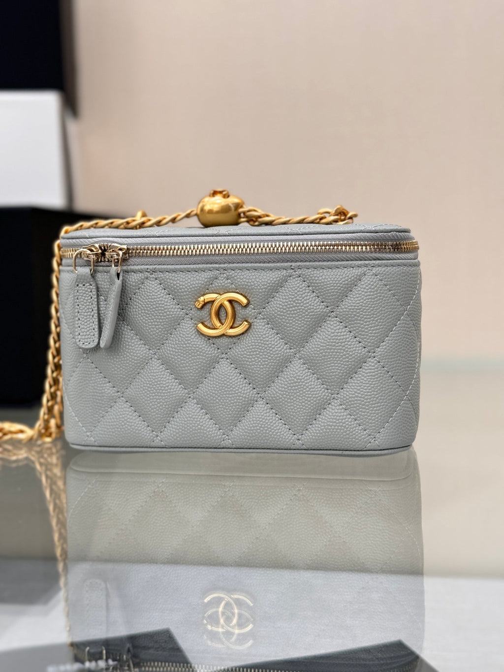 Chanel 25S Mini Vanity Bag 16 cm in Grey Lambskin with Gold Hardware