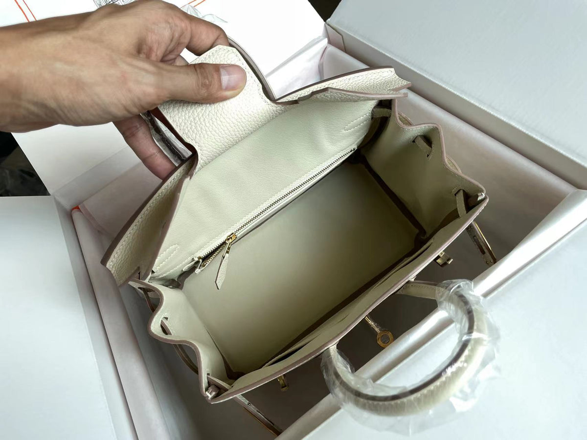Hermes Birkin 25 Bag in White Cream Calfskin with Colorful Sticker