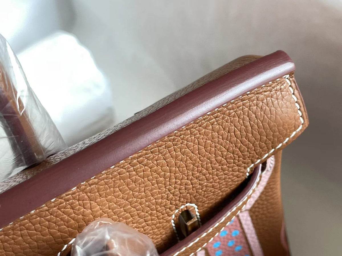Hermes Birkin 25 Bag in Chocolate Brown Calfskin with Colorful Sticker