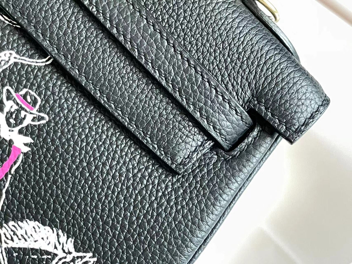 Hermes Birkin 25 Bag in Black Calfskin with White Sticker