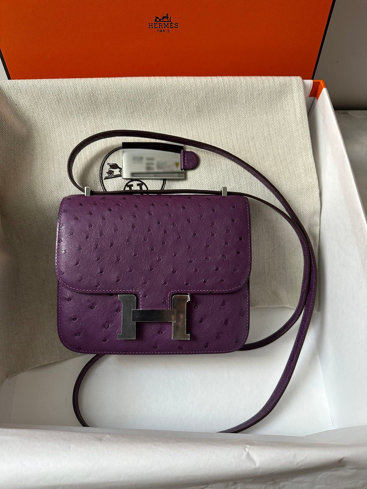 Hermes Constance 18 Purple Ostrich Silver Hardware Bag
