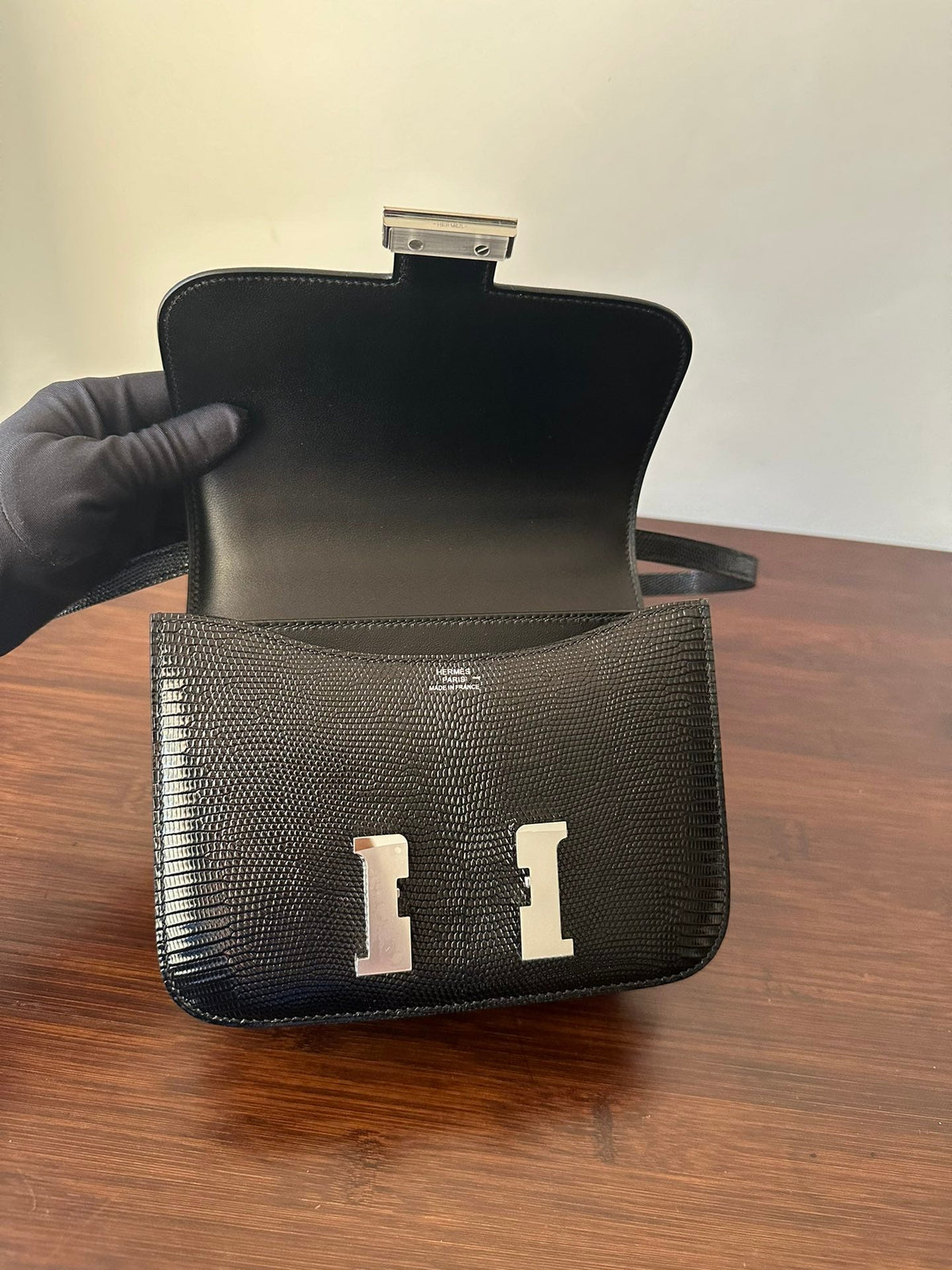 Hermes Constance 18 Black Lizard Silver Hardware Bag