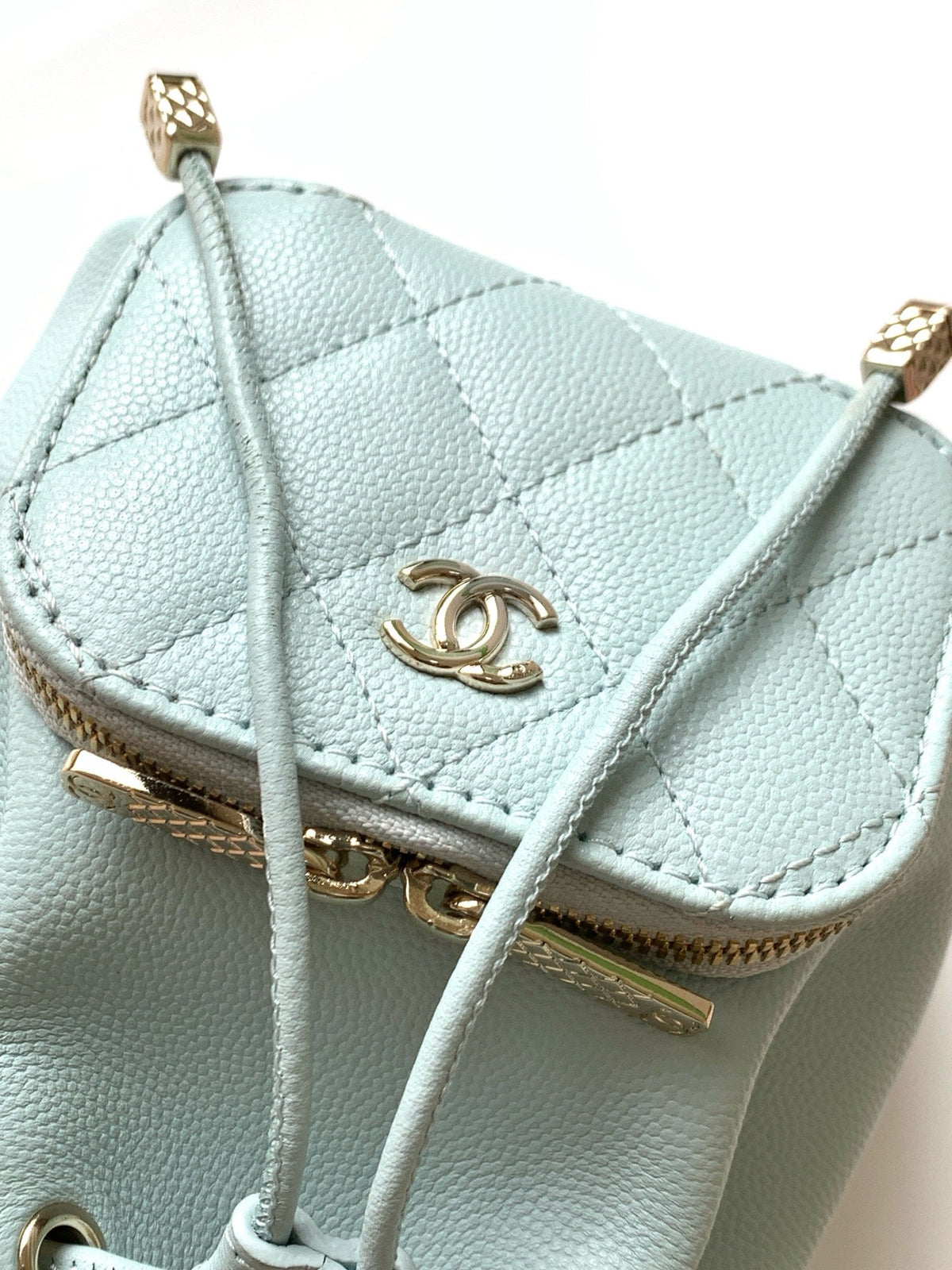 Chanel 25S Mini Bucket Bag 12 in Light Blue Calfskin Gold Hardware