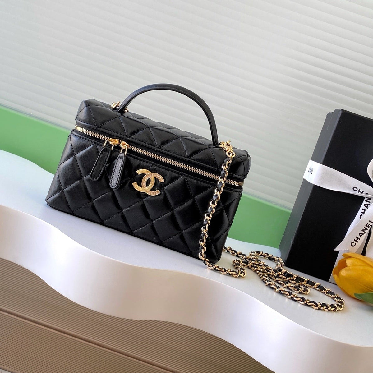 Chanel 25S Vanity Bag 19 in Black Lambskin Gold Hardware