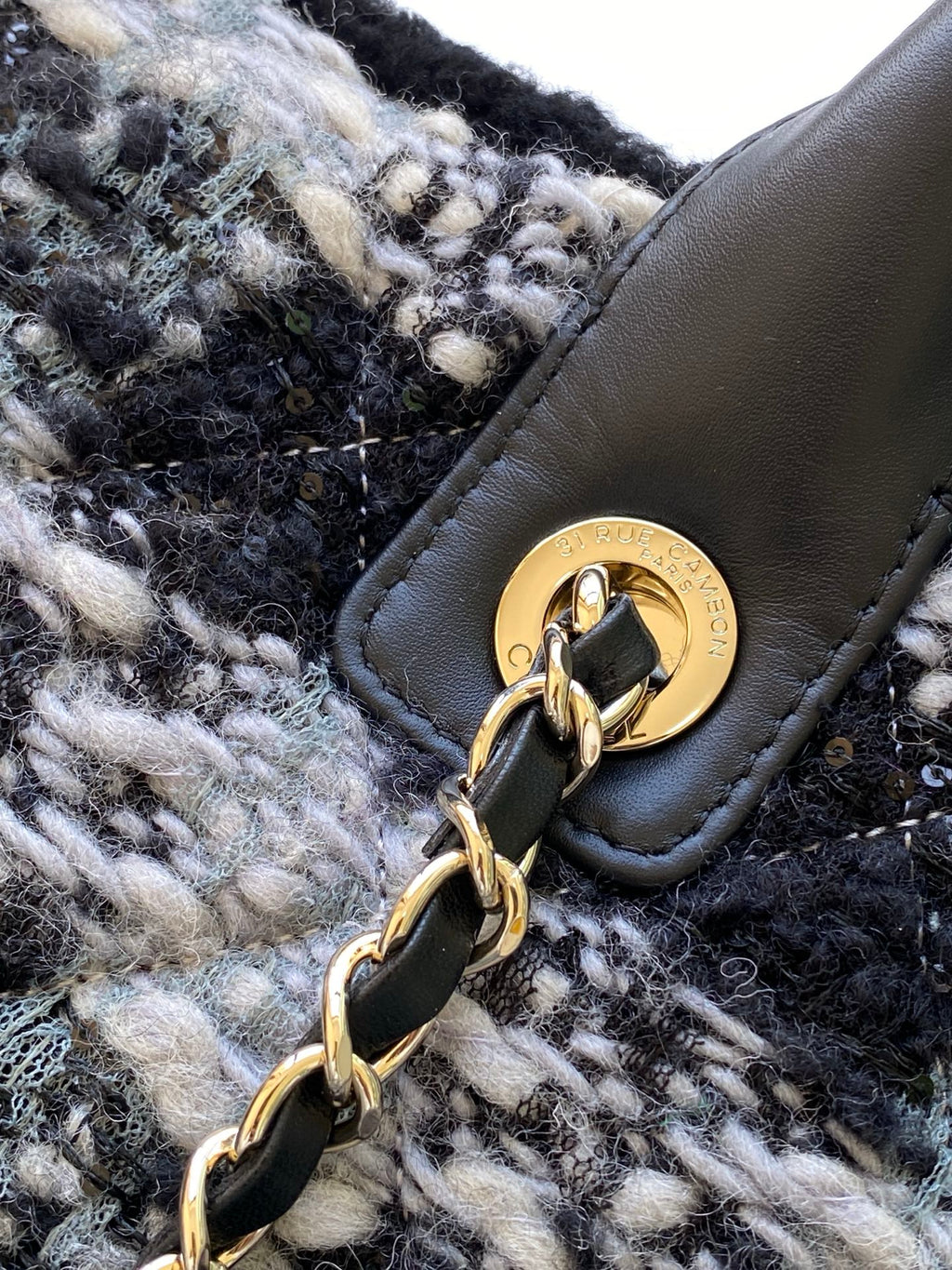 Chanel 25S Shopping Bag 34 in Black Mix Grey Tweed