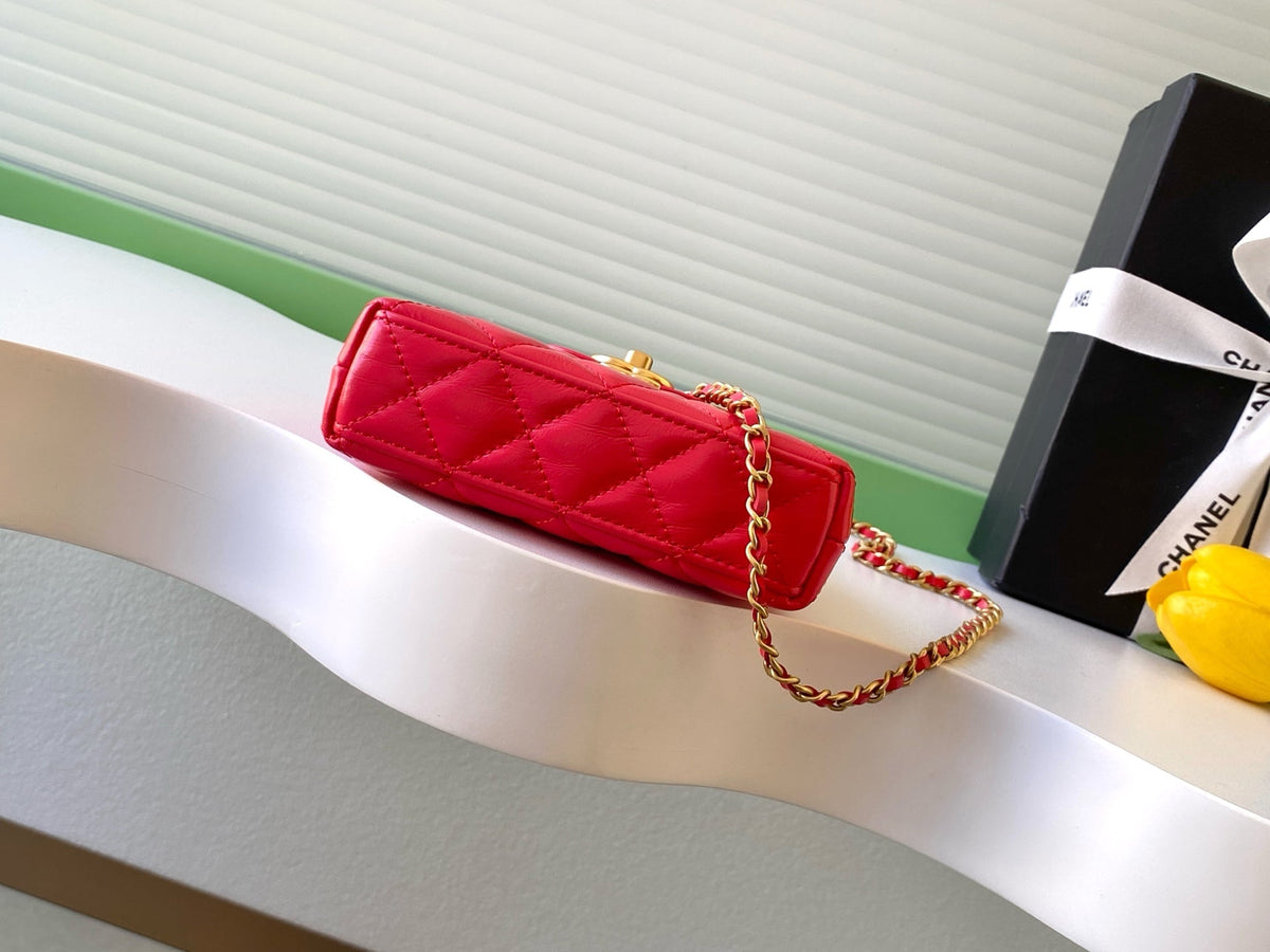 Chanel 25S Mini Kelly Bag 13 in Red Lambskin with Gold Hardware