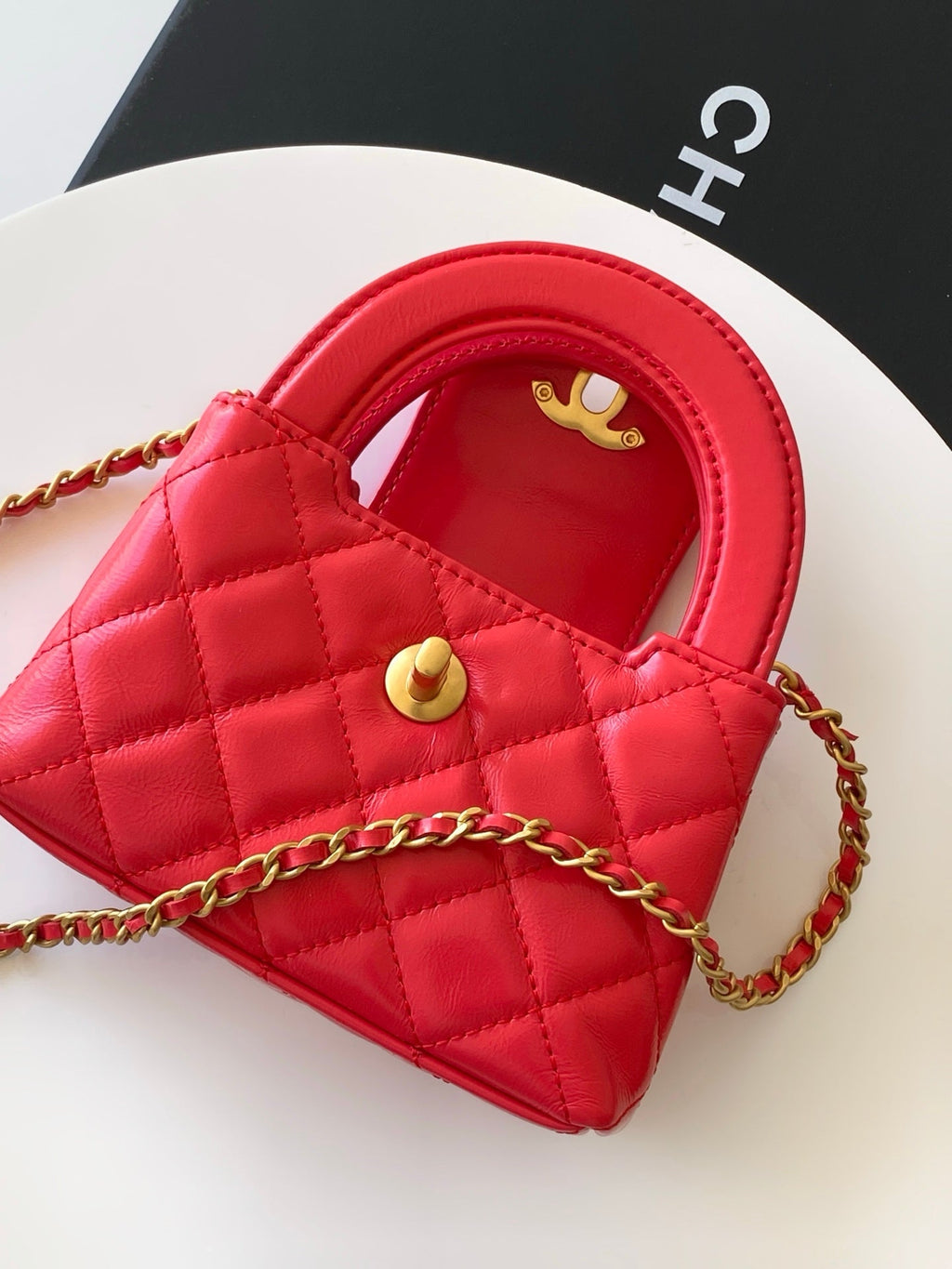 Chanel 25S Mini Kelly Bag 13 in Red Lambskin with Gold Hardware