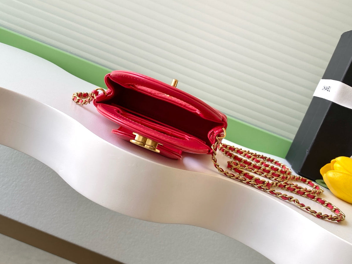 Chanel 25S Mini Kelly Bag 13 in Red Lambskin with Gold Hardware