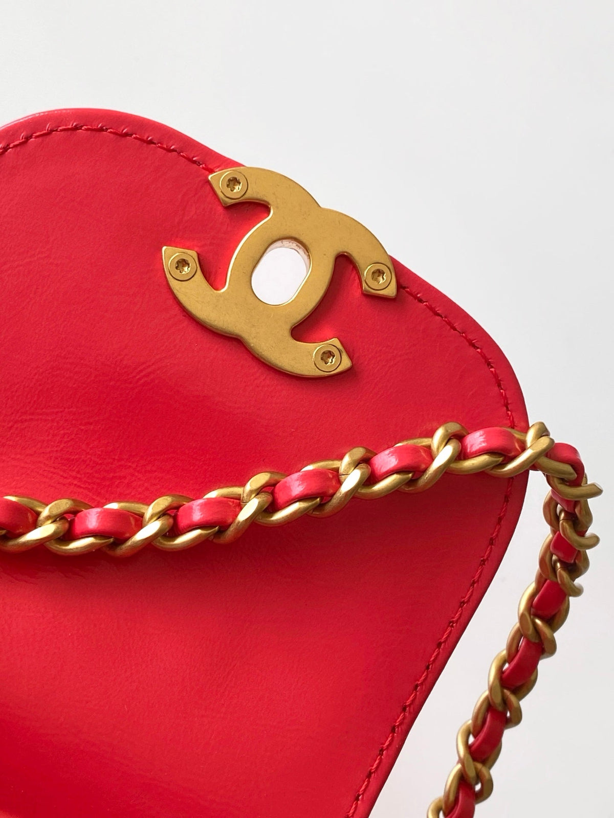 Chanel 25S Mini Kelly Bag 19 in Red Lambskin with Gold Hardware