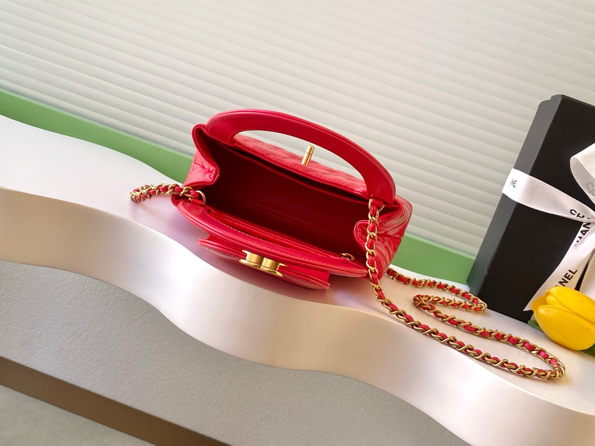 Chanel 25S Mini Kelly Bag 19 in Red Lambskin with Gold Hardware