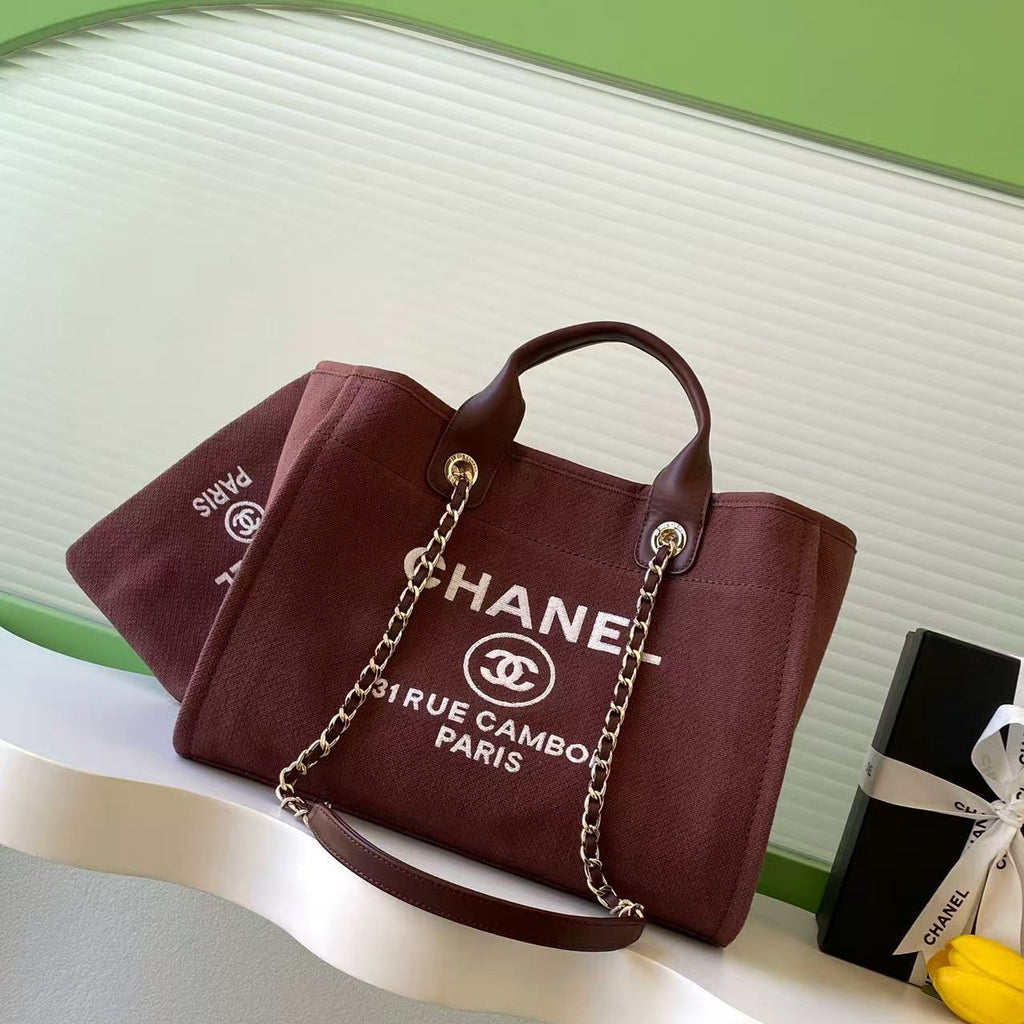 Chanel 25S Tote Bag 33 in Dark Red Canvas