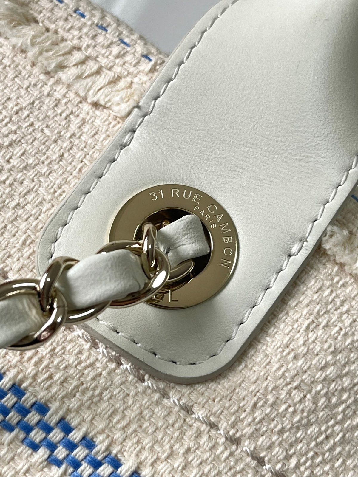 Chanel 25S Shopping Bag 35 in Cream White and Yellow Canvas