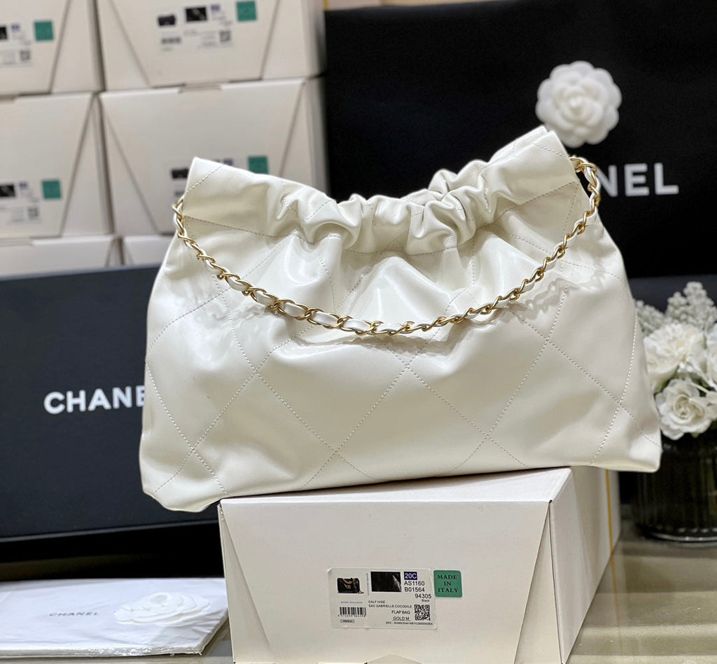 Chanel 19 Hobo Bag 43cm White Goatskin Gold Hardware