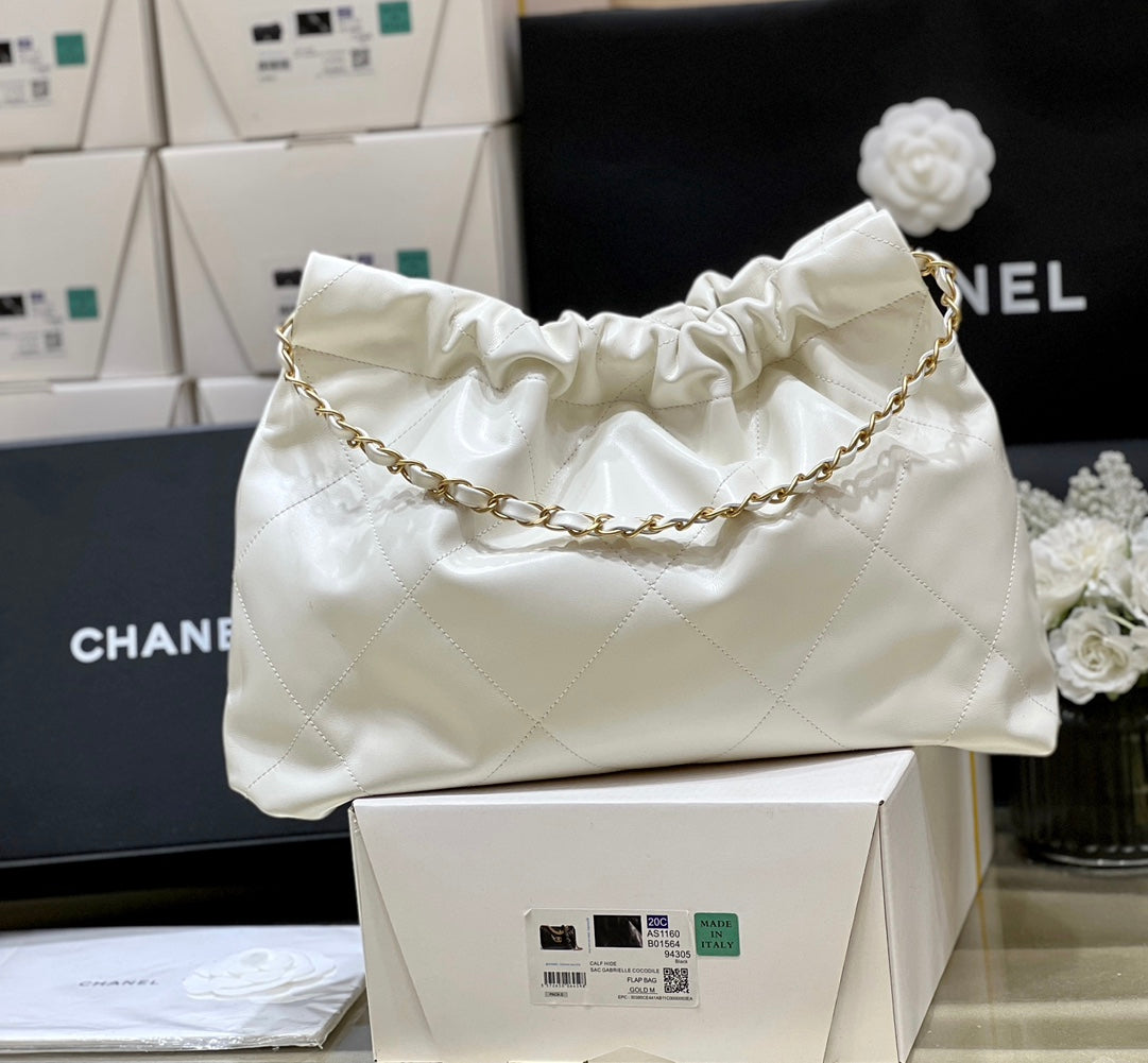 Chanel 19 Hobo Bag 43cm White Goatskin Gold Hardware