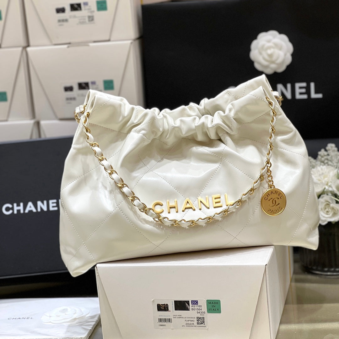 Chanel 19 Hobo Bag 43cm White Goatskin Gold Hardware