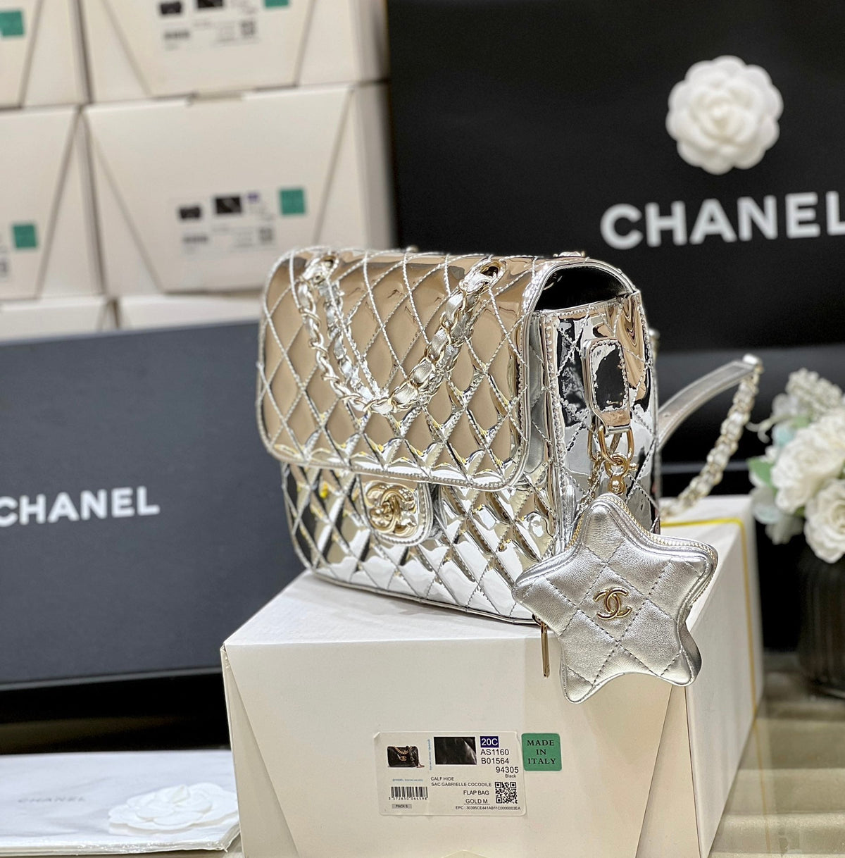 Chanel 25S Star Silver 23 in Metallic Silver Calfskin Bag