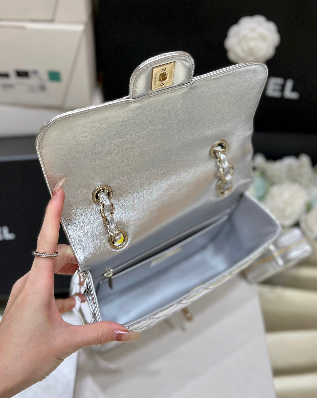 Chanel 25S Star Silver 23 in Metallic Silver Calfskin Bag