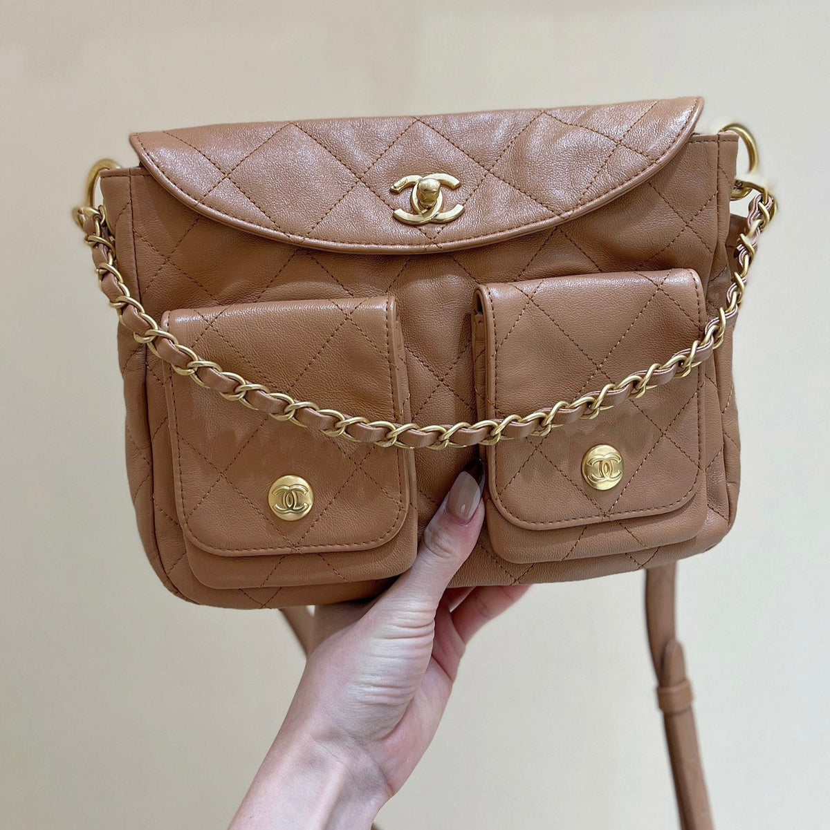 Chanel 25S Hobo Retro Bag 24 in Warm Taupe Calfskin