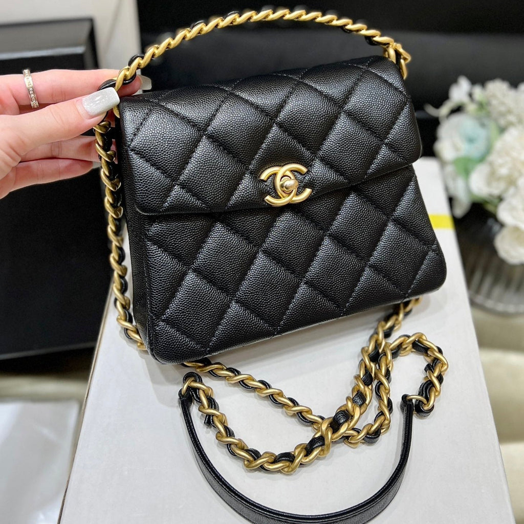 Chanel 25S Tote Crossbody Bag 19 in Black Calfskin with Metal Handle