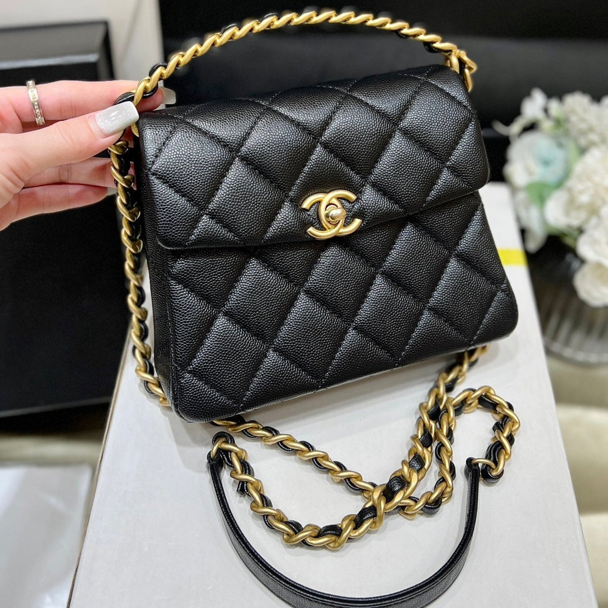 Chanel 25S Tote Crossbody Bag 19 in Black Calfskin with Metal Handle