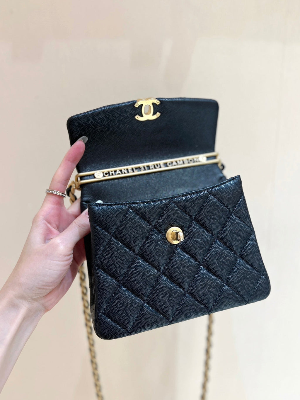 Chanel 25S Tote Crossbody Bag 19 in Black Calfskin with Metal Handle