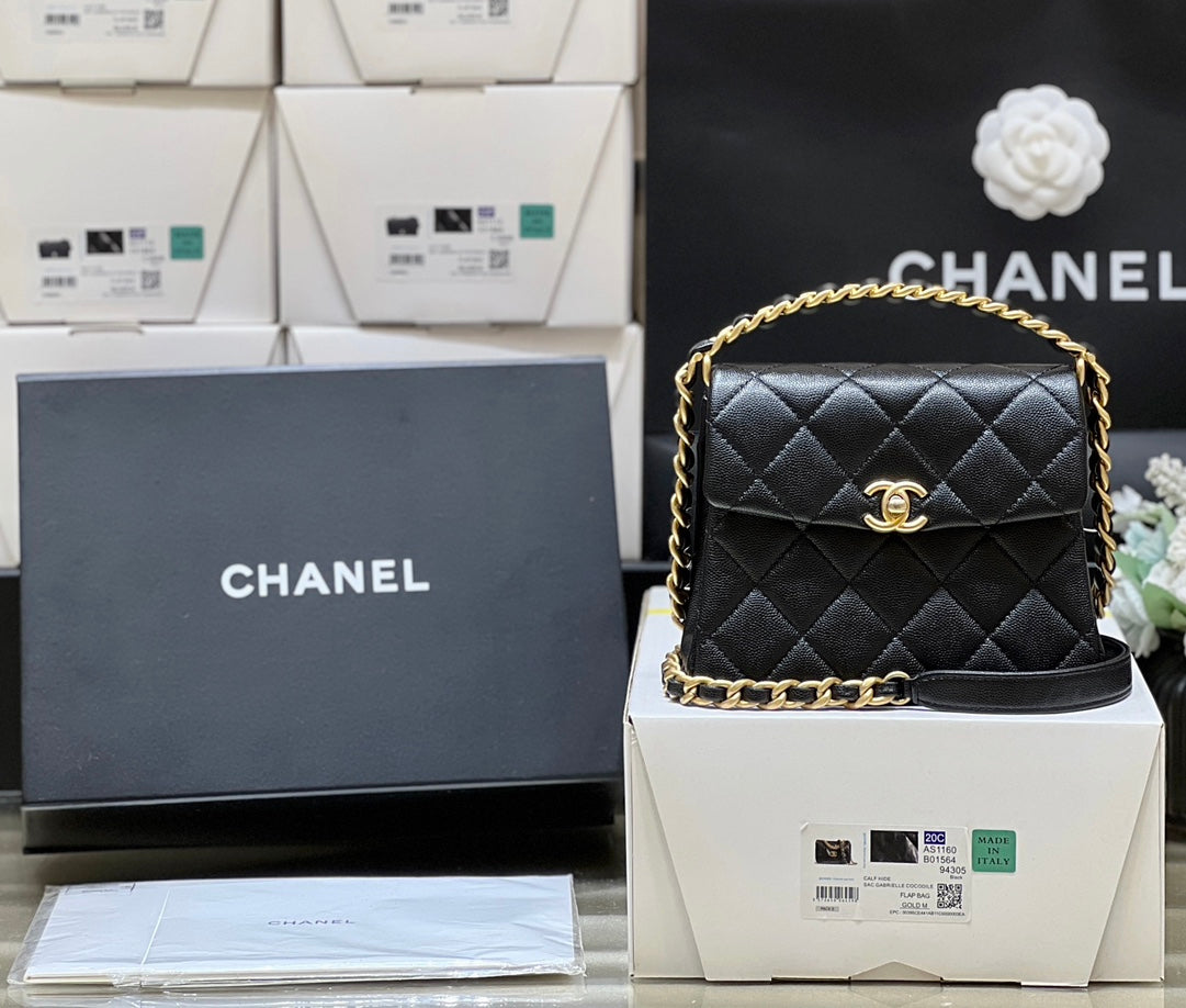 Chanel 25S Tote Crossbody Bag 19 in Black Calfskin with Metal Handle