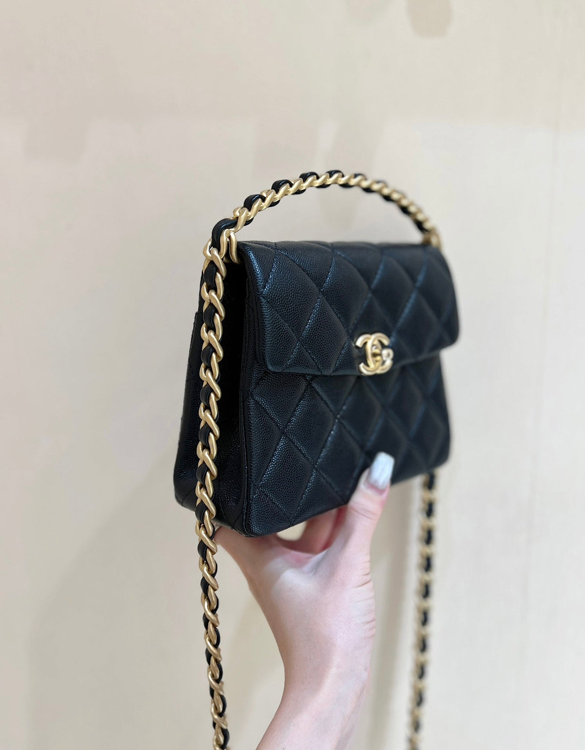 Chanel 25S Tote Crossbody Bag 19 in Black Calfskin with Metal Handle